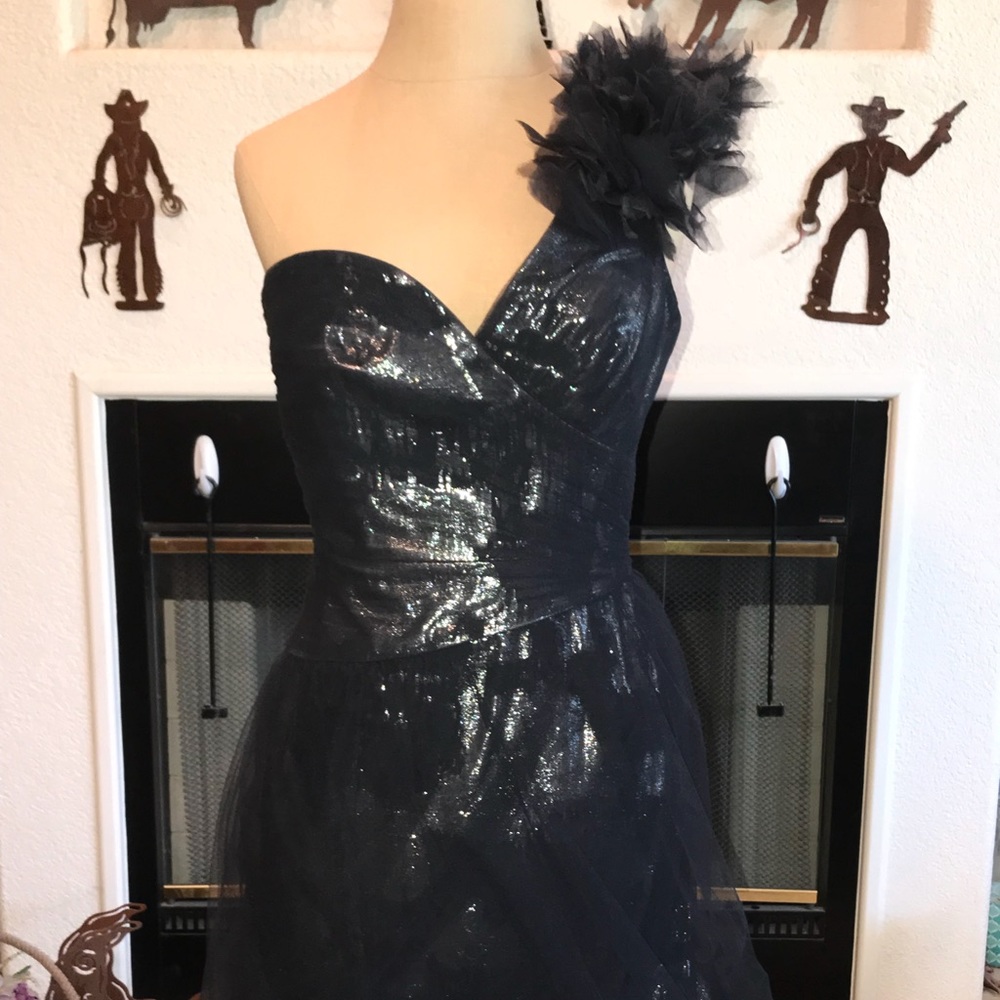 BCBG beautiful midnight blue one shoulder dress!